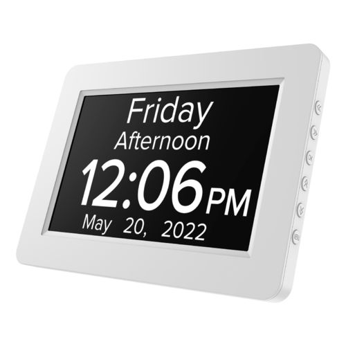 8" TALKING Digital Dementia Orientation Day Clock - WHITE